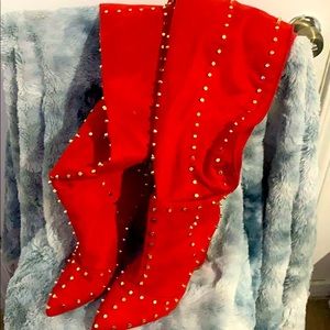 Red thigh high boots